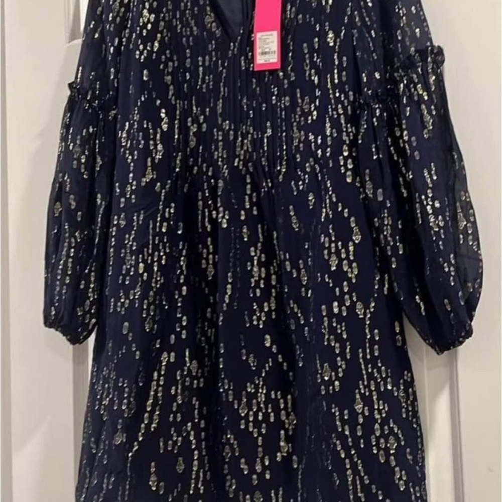 NWT Lilly Pulitzer navy Dress with gold accents XXS 00
